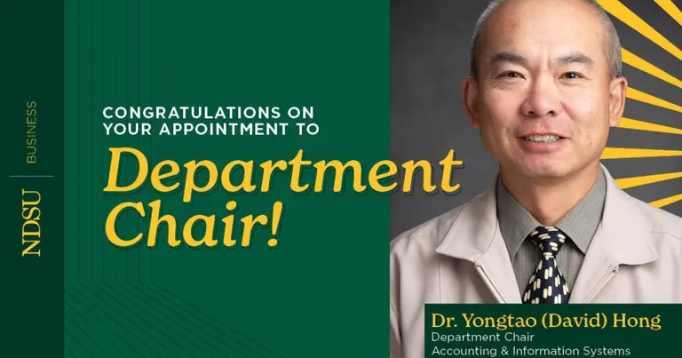 NDSU College of Business names Yongtao (David) Hong permanent chair of Accounting and Information Systems