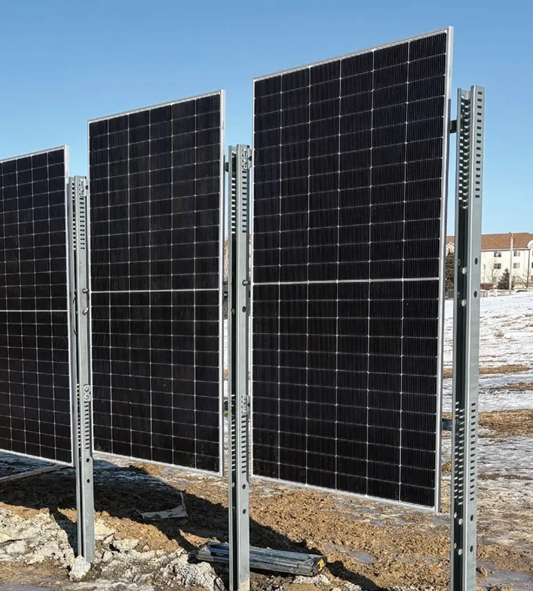 Ground-mounted solar panels installed by Holsen Solar.