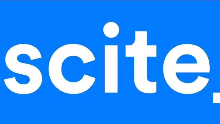 Scite logo: white lowercase letters on bright blue background.