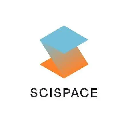 Two overlapping geometric shapes in blue and orange above the text “SCISPACE.”