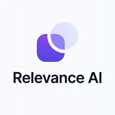 Relevance AI logo with purple rounded square and overlapping light purple circle above text “Relevance AI.”