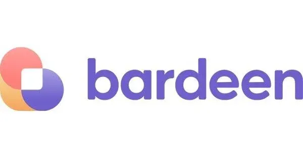 Bright purple "bardeen" wordmark with circular orange-pink and purple logo on left.