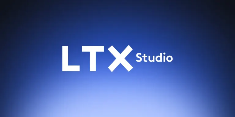 LTX Studio logo on a blue gradient background.