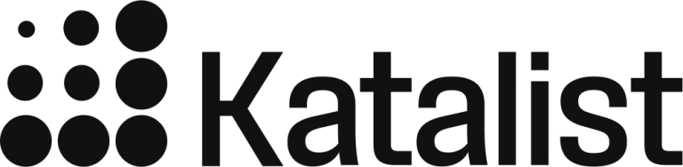 A dark magazine page featuring the word "Katalist" in large letters with circular dot patterns along the left.