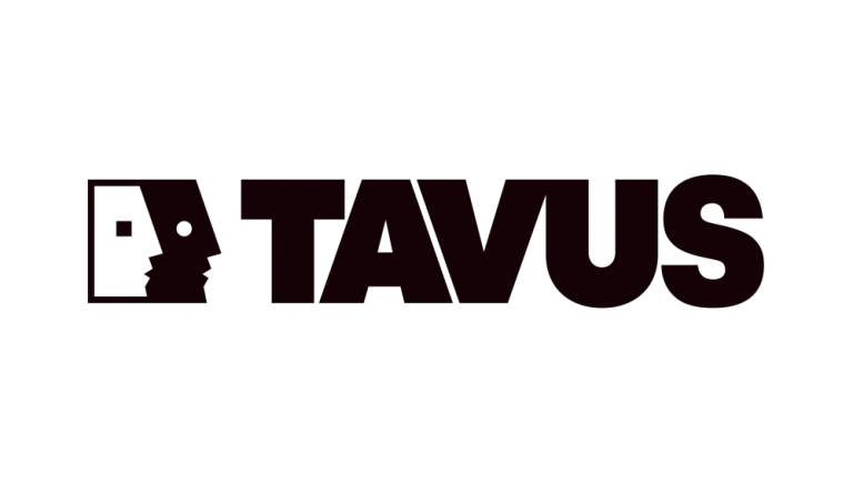 Dark magazine cover with bold, maroon "TAVUS" text and small logo on left.