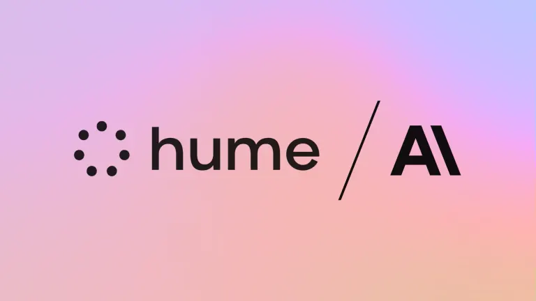 Hume logo with dotted circle, a slash, and AI letters on a pastel gradient background.