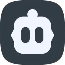 A white stylized face icon with two vertical eye-like shapes on a dark rounded square background.