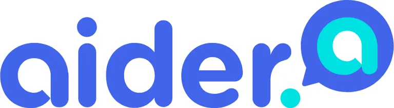Aider logo with blue letters and a teal chat bubble on a white background.