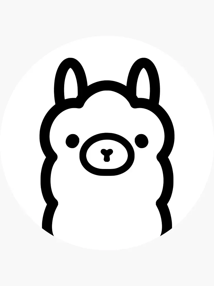 Cartoon pig with rounded ears, simple facial features, bold black outline, white fill, circular background.