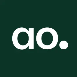 Green background with lowercase white "ao." text centered.