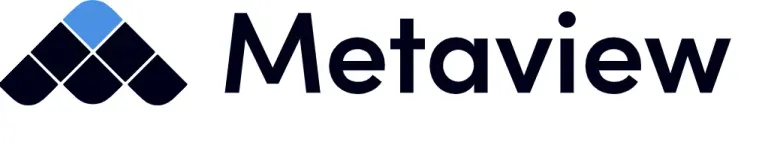 Metaview logo: dark blue diamond pattern on left, "Metaview" text on right.