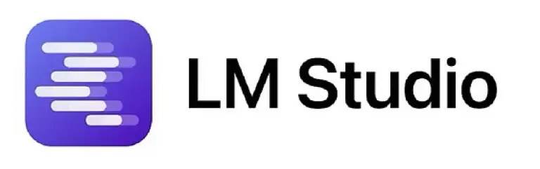 LM Studio app icon with a purple rounded square and white abstract lines, followed by the text “LM Studio”