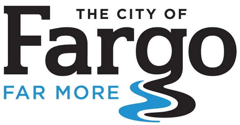 The City of Fargo logo with blue “FAR MORE” text and a winding blue river graphic.