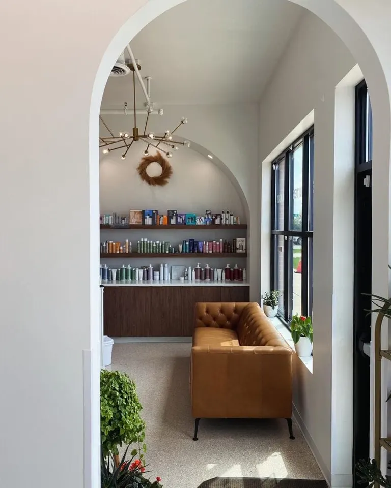 Example of decorative lighting can be found at The Collective Salon and Spa.