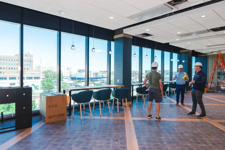 “This is our fifth floor,” Brantner said. “There aren’t any named offices on this floor. Half of this floor is for mechanical and the other half is for employees… This is the main breakroom for the building. We have smaller versions of break rooms…