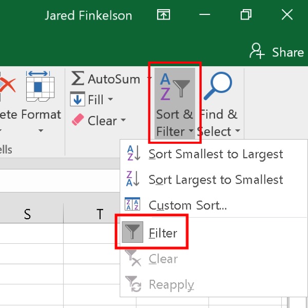 Excel Filtering