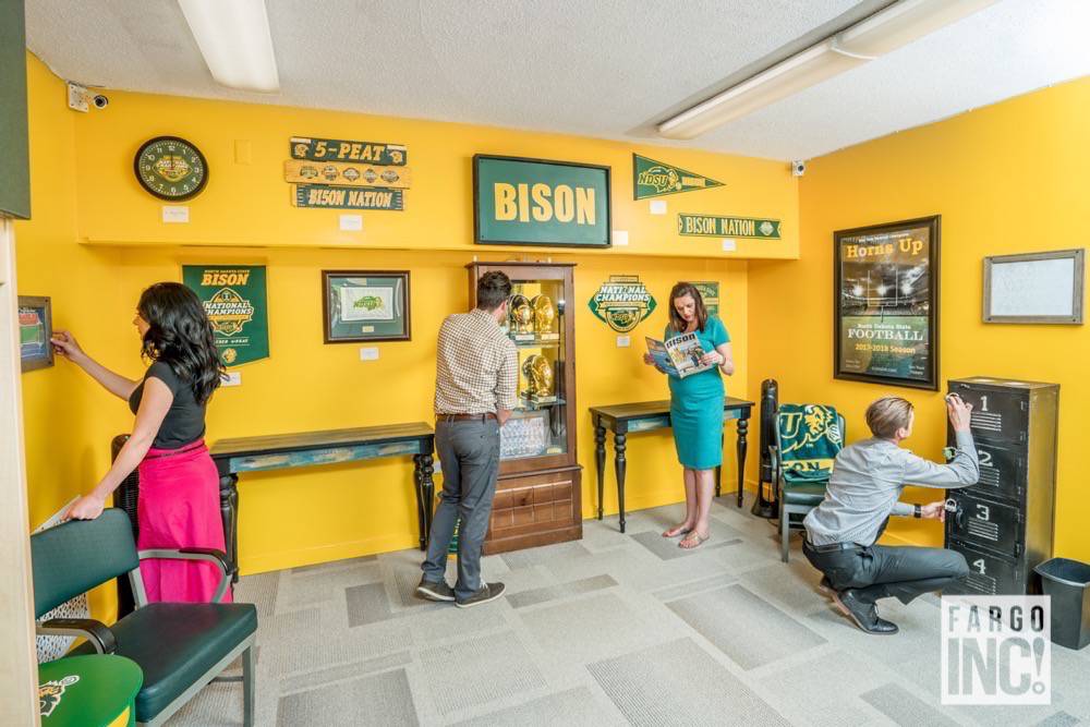 The Spotlight Media team in the NDSU Bison Fan Cave at Puzzled Escape Rooms